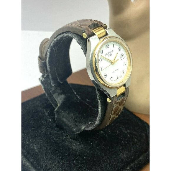 Certina Women\'s Watch 7060 DS White Dial Vintage Swiss Quartz 26mm Brown…